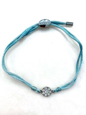 Fossil Aqua Satin Cord Bracelet with Crystal Disc